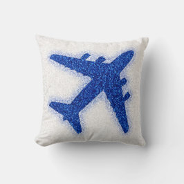 Glitterblauw vierkant vliegtuigkussen kussen