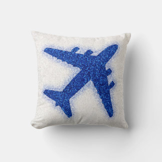 Glitterblauw vierkant vliegtuigkussen kussen