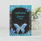 glitterboog zwart blauw turquoise Vlinder elegant Kaart (Staand voorkant)