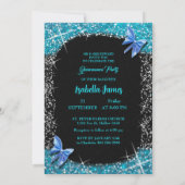 glitterboog zwart blauw turquoise Vlinder elegant Kaart (Achterkant)