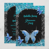 glitterboog zwart blauw turquoise Vlinder elegant Kaart (Voorkant / Achterkant)