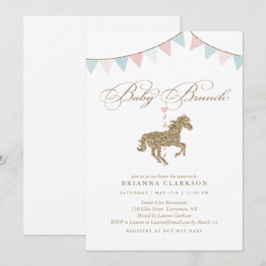 glittercarrouselpaard | uitnodiging tot baby showe (Voorkant / Achterkant)