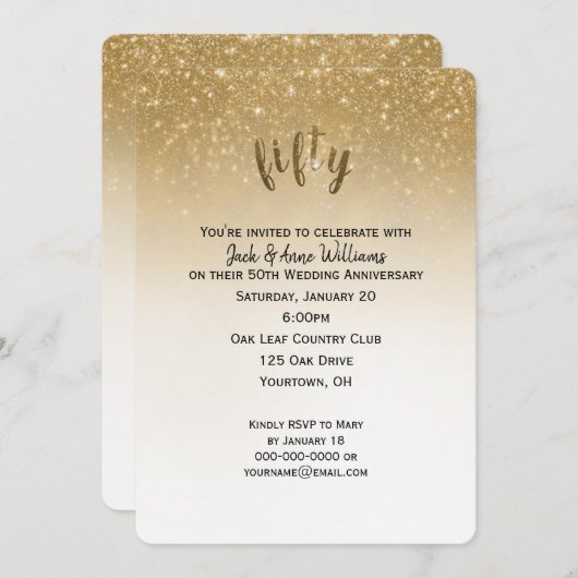 glitterconfetti 50ste huwelijksverjaardag kaart (Voorkant / Achterkant)
