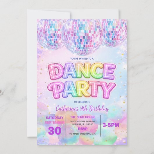 Glitterdans Disco Bal Verjaardagsfeest Uitnodiging (Voorkant)