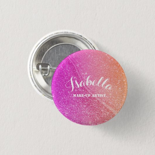 Glitterde Roze Oranje Button Gift (Voorkant /achterkant)