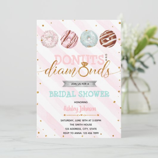 Glitterdonuts en uitnodiging voor diamanten (Staand voorkant)