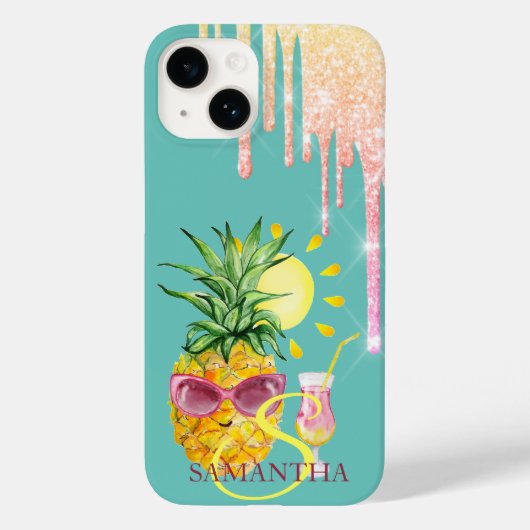 Glitterdruppels Ananas Zon Cocktail Mintgroen Case-Mate iPhone Case (Achterkant)