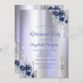 Glitterdruppels, blauwe bloemen Violet Pensioen Kaart (Voorkant / Achterkant)