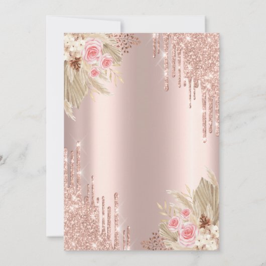 Glitterdruppels,Bloem Roze Gouden Huwelijksjubileu Kaart (Achterkant)