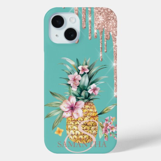 Glitterdruppels Bloemige Ananas Mintgroen Case-Mate iPhone Case (Achterkant)