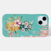 Glitterdruppels Bloemige Ananas Mintgroen Case-Mate iPhone Case (Achterkant (horizontaal))