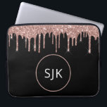 Glitterdruppels Blush Pink Rose Gold Monogram Laptop Sleeve<br><div class="desc">Blush Roze - Roos Gold en zwarte faux Glitter en Sparkle Elegant Monogrammed Initialen Hoesje. Dit hoesje kan worden aangepast om uw initiaal en voornaam te omvatten.</div>