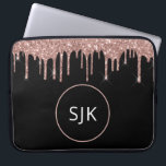 Glitterdruppels Blush Pink Rose Gold Monogram Laptop Sleeve<br><div class="desc">Blush Roze - Roos Gold en zwarte faux Glitter en Sparkle Elegant Monogrammed Initialen Hoesje. Dit hoesje kan worden aangepast om uw initiaal en voornaam te omvatten.</div>