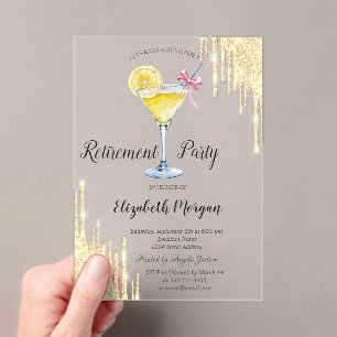 Glitterdruppels,Cocktail,Gouden pensioen    Acryl Uitnodigingen