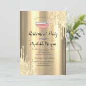 Glitterdruppels, Cocktail, Gouden Pensionering Kaart (Staand voorkant)