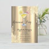 Glitterdruppels, Cocktail, Gouden Pensionering Kaart (Staand voorkant)