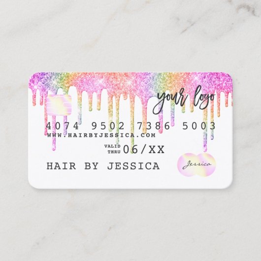 Glitterdruppels Creditcard holografische regenboog Visitekaartje (Voorkant)