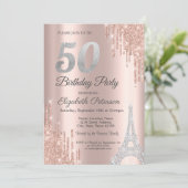 Glitterdruppels, diamanten Eiffeltoren 50ste verja Kaart (Staand voorkant)