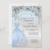 Glitterdruppels, jurk, Eiffeltoren Blauwe Bloemen Kaart (Voorkant)