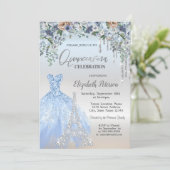 Glitterdruppels, jurk, Eiffeltoren Blauwe Bloemen Kaart (Staand voorkant)