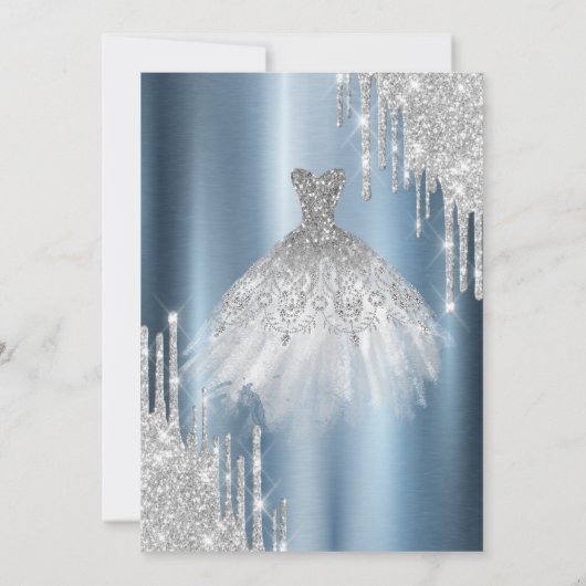 Glitterdruppels, jurk wijnglas Blauw Metallic 21st Kaart (Achterkant)