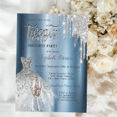 Glitterdruppels, jurk wijnglas Blauw Metallic 21st Kaart