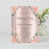 Glitterdruppels, Roos, Glas Goud Pensioen Kaart (Staand voorkant)