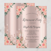 Glitterdruppels, Roos, Glas Goud Pensioen Kaart (Voorkant / Achterkant)