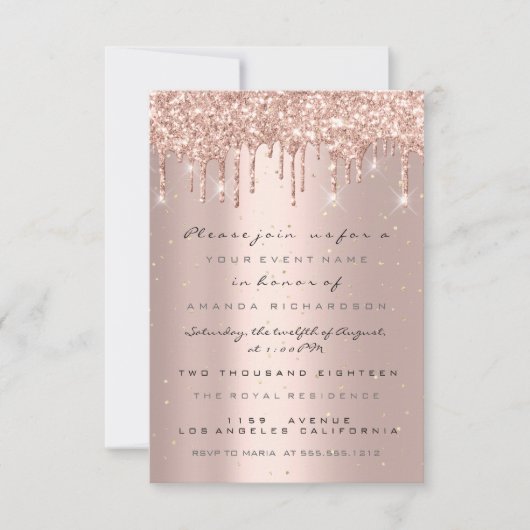 Glitterdruppels Roze Confetti Bruids Sweet 16 Kaart (Voorkant)