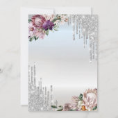 Glitterdruppels, tropische bloemen zilveren bruilo kaart (Achterkant)