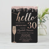Glitterdruppels, wijnglas 30e verjaardag partij kaart (Staand voorkant)
