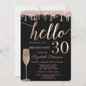 Glitterdruppels, wijnglas 30e verjaardag partij kaart (Voorkant)