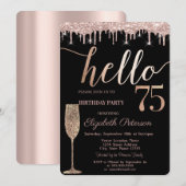 Glitterdruppels, wijnglas 75e verjaardag partij kaart (Voorkant / Achterkant)