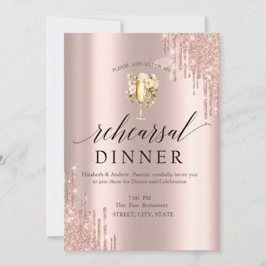 Glitterdruppels wijnglas bloemen proefdinermiddag kaart (Voorkant)