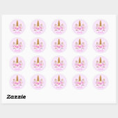 Glittered Floral Unicorn Face Persoonlijke naam Ronde Sticker (Vel)