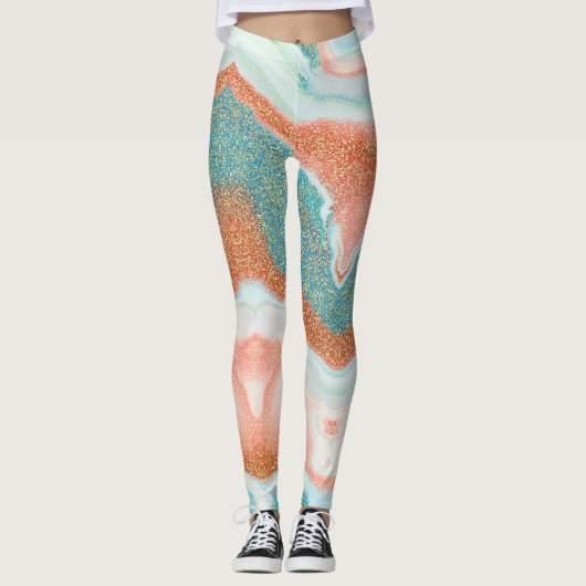Glittered Marmer | Blauwgroen groen blauw, zandste Leggings (Voorkant)