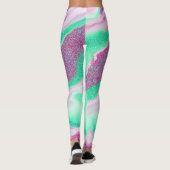 Glittered Marmer | Verse mint Green, magenta roze Leggings (Achterkant)