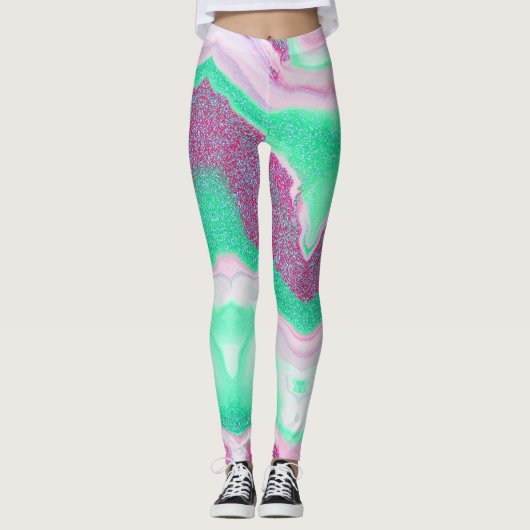 Glittered Marmer | Verse mint Green, magenta roze Leggings (Voorkant)