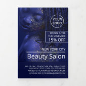 Glittered Model, Beauty Salon Tri-Fold Flyer Drieluik Uitnodiging (Cover)
