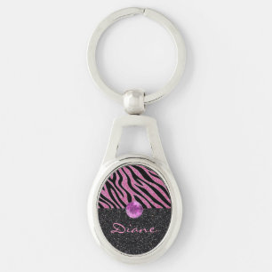 Glittered Zebra Print Sleutelhanger