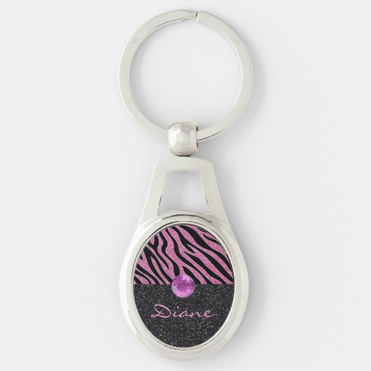 Glittered Zebra Print Sleutelhanger (Voorkant)