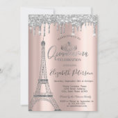 GlitterEiffel Tower,Tiara,Drift Silver Quinceañera Kaart (Voorkant)