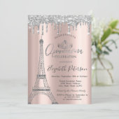 GlitterEiffel Tower,Tiara,Drift Silver Quinceañera Kaart (Staand voorkant)