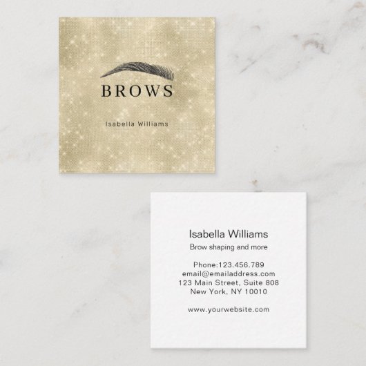 Glitterelegante wenkbrauwen vierkante visitekaartje (Voorkant / Achterkant)