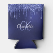 Glitteren in marineblauw met wit naam blikjeskoeler (Voorkant)