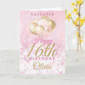 Glitterend 16e verjaardagsballonkaart voor dochter kaart (Gele Bloem)