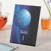 Glitterend Blauw Feest Disco Bal Tafelnummer Reclamebord Met Voetstuk (Insitu)