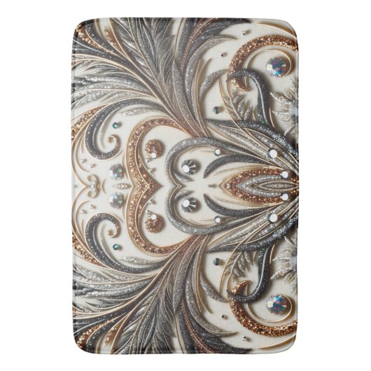 Glitterend bloemenpatroon met edelsteen badmat (Voorkant Verticaal)