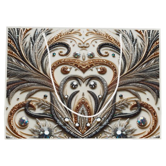 Glitterend bloemenpatroon met edelsteen groot cadeauzakje (Achterkant)