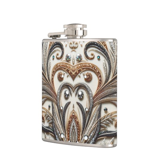 Glitterend bloemenpatroon met edelsteen heupfles (Links)